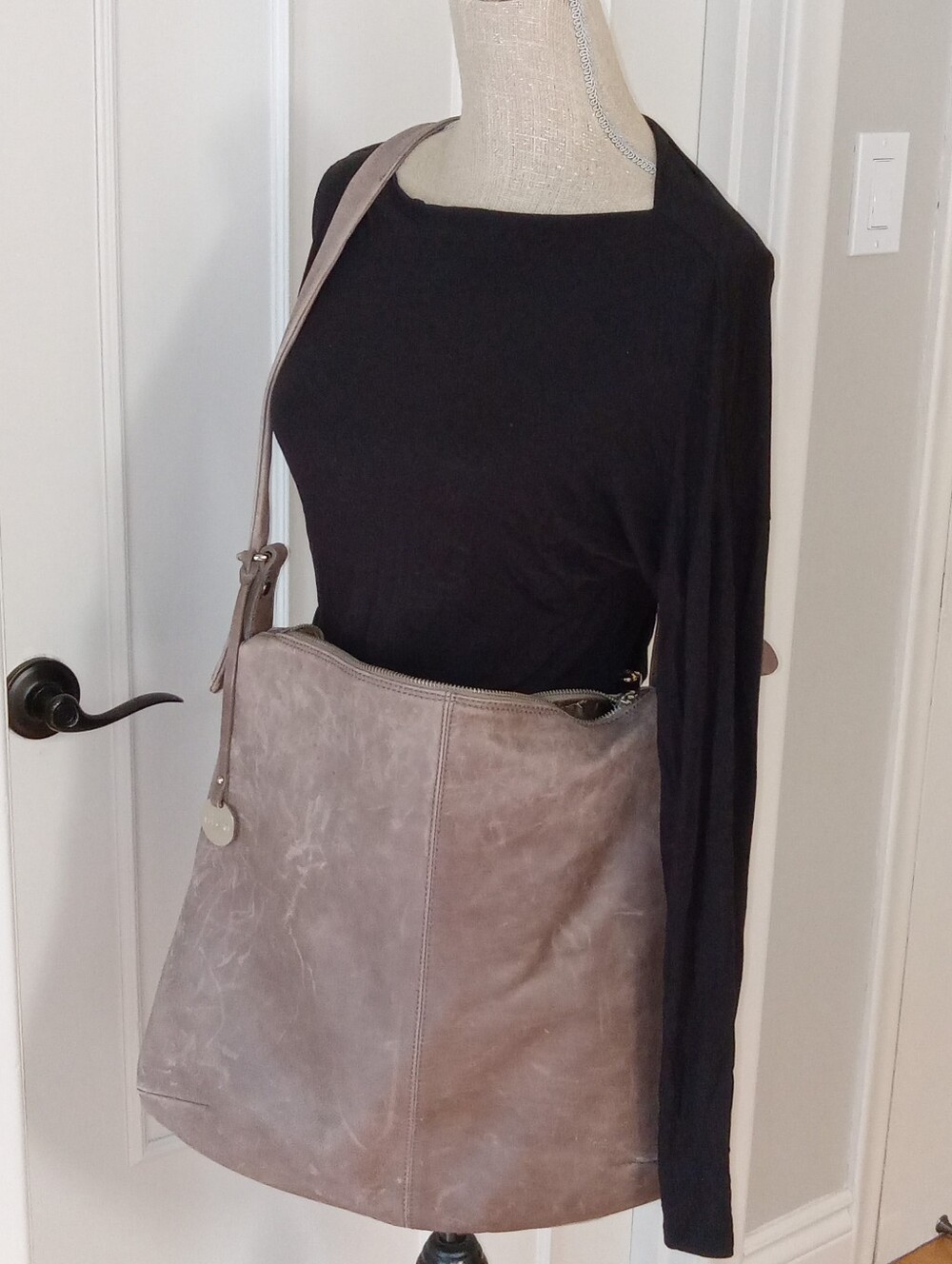 Pulicati Gray Distressed Leather Crossbody Satchel/Tote-made in Italy